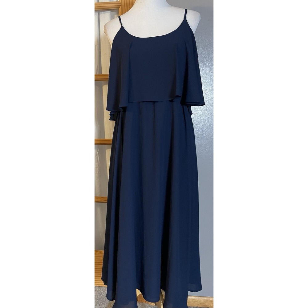 Anthropologie Paper Crown Midi Dress M Navy Layered Bridesmaid Cocktail Wedding